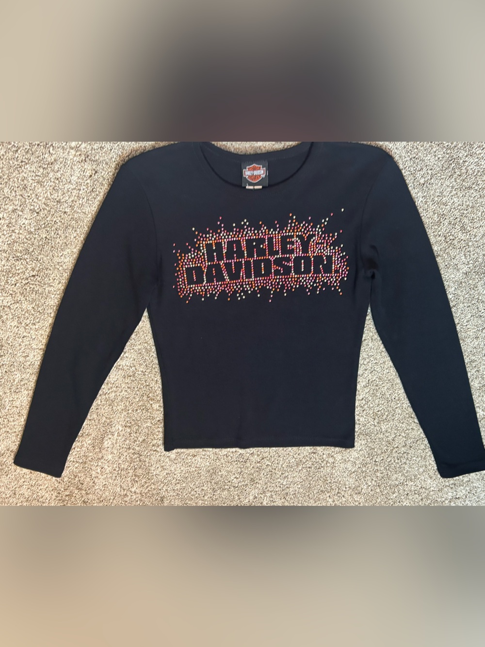 Harley Davidson Rocklin CA Rhinestone Graphic Long Sleeve Shirt Black Small NWT